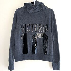 Victorias Secret Sport 10 Pullover Hoodie M Dark Gray Sweatshirt Black Graphic